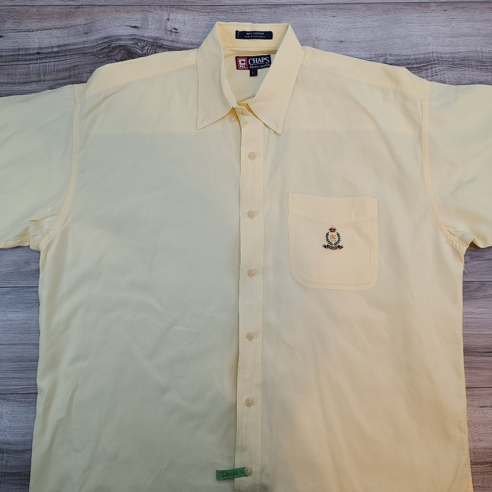 Vintage Ralph Lauren Chaps Men's Shirt Light Yellow Button Up Short Sleeve Large